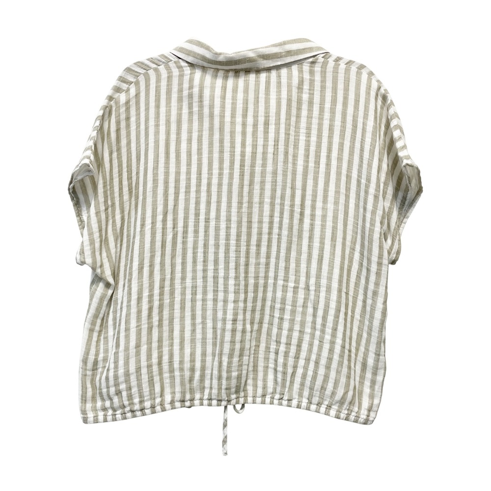 Beach Lunch Lounge Collection Womens Cotton Tan Striped Button Down Shirt Size L - Picture 3 of 5